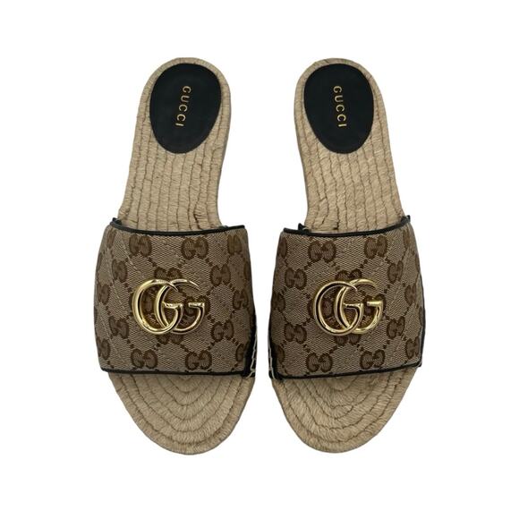 GUCCI Monogram Matelasse GG Marmont Espadrille Slide Sandals Size 38 Beige Black - Picture 5 of 16